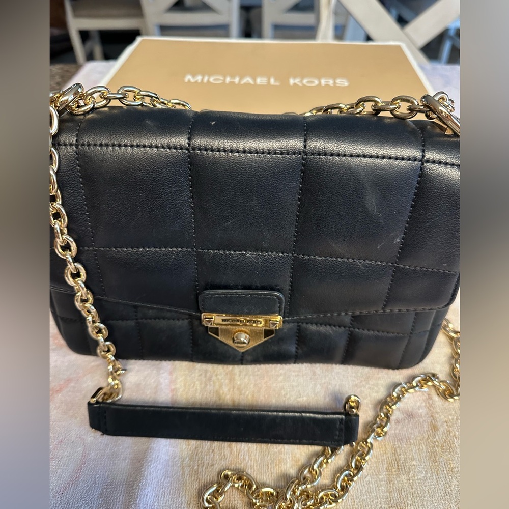 Michael Kors Black Quilted Shoulder Bag with Gold Chain